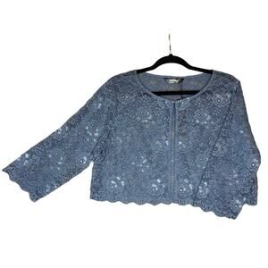 NWT Allegra K Elegant Sheer Floral Lace Cropped Bolero Shrug Blue